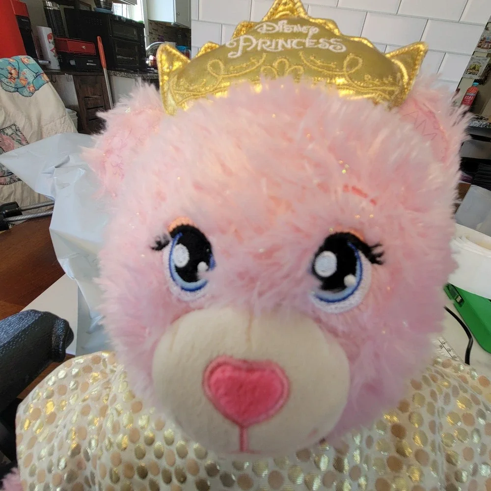 Build A Bear Disney Princess Pink Plush Bear Gold Sequin Tulle Dress Crown Belle